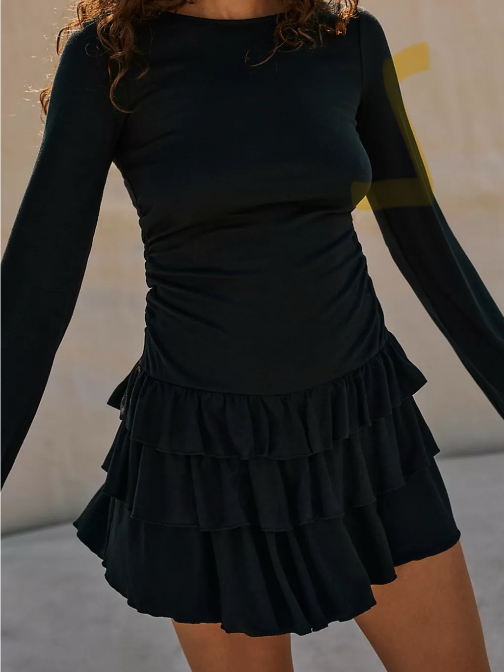 Free People Good Feels  Long-Sleeve Tiered Ruffle Mini Dress